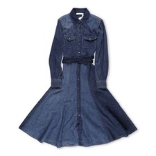 CHLOE Womens Denim Midi Dress Long Sleeve Button Front Dark Blue Size 34 RRP1305