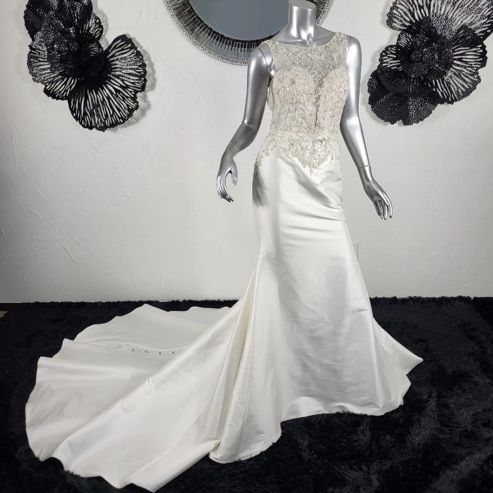 NWOT~$2600~JUSTIN ALEXANDER~SZ 4/6~IVORY EMBELLISHED MERMAID WEDDING DRESS GOWN - Image 3 of 4