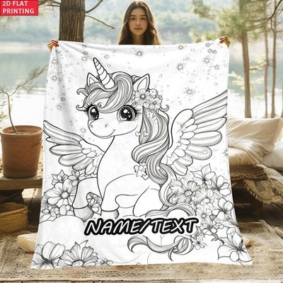 Lightweight Outdoor Blanket Featuring a Custom Name Design with a Unicorn And