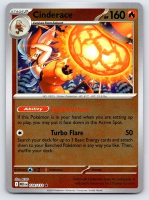 Cinderace Reverse Holo ME01: Mega Evolution 028/132 NM Condition