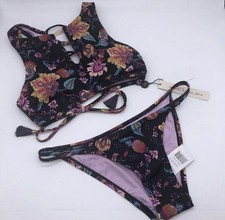 Nanette Lepore Hannah Floral Bikini Set Womens Size 8 Lace Up Back NWT