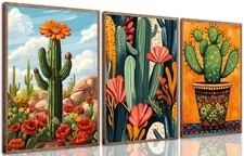 3pcs Mexican Cactus Canvas Wall Art Vintage Desert Floral Posters Boho Southw...
