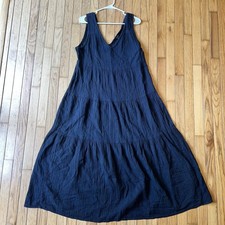 Quince Organic Cotton Gauze Tiered Maxi Dress Black-Size L