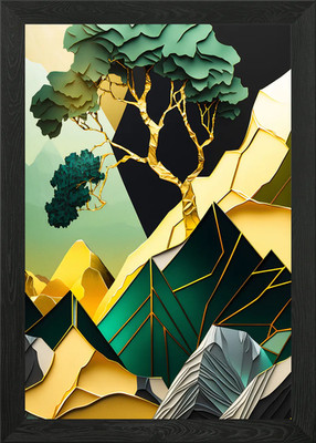 Geometric Tree Mountains Framed Wall Art Poster Canvas Print Picture