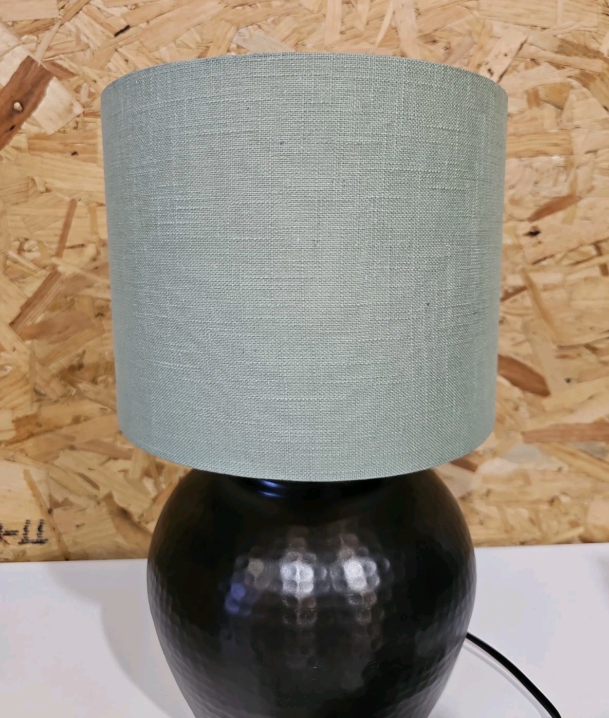 Vintage Ikea Forsed Table Lamp Hammered Metal Base With Green Lightshade New — image 3