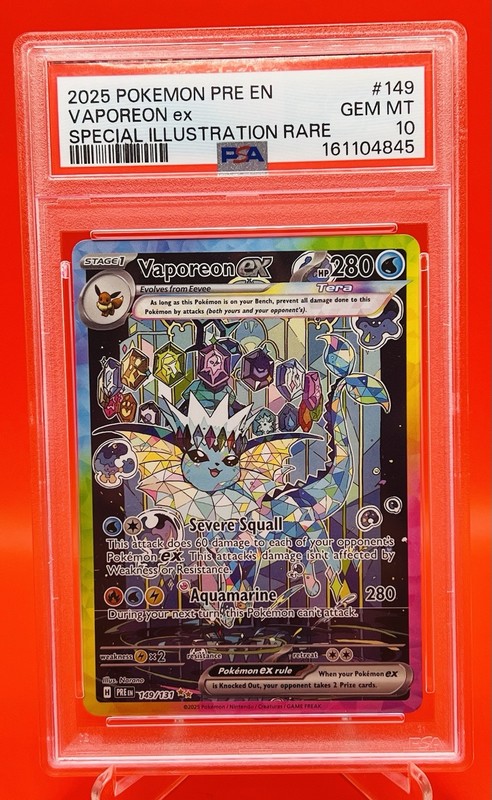 2025 POKEMON PRISMATIC EVOLUTIONS SPECIAL ILLUSTRATION RARE VAPOREON EX PSA 10