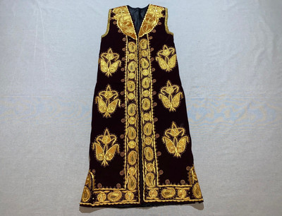 Uzbek Vintage CHAPAN Vest, Waistcoat Handmade Golden Embroidery Suzani Coat Robe