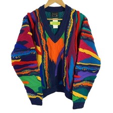 Vtg Coogi 3D V-Neck Multicolor Cotton Knit Sweater Made In Australia Size S