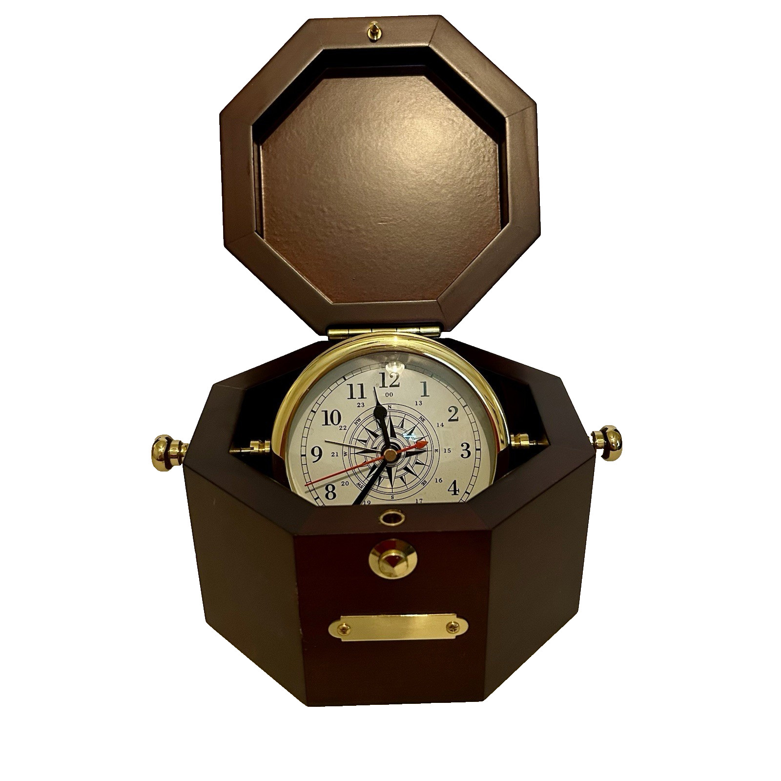 Brass Nautical Clock in Mahagony Wood Finish Box with Alarm