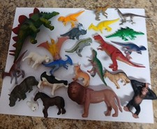 Lot of 23 Assorted Plastic Dinosaurs and Misc Farm And Jungle Animals