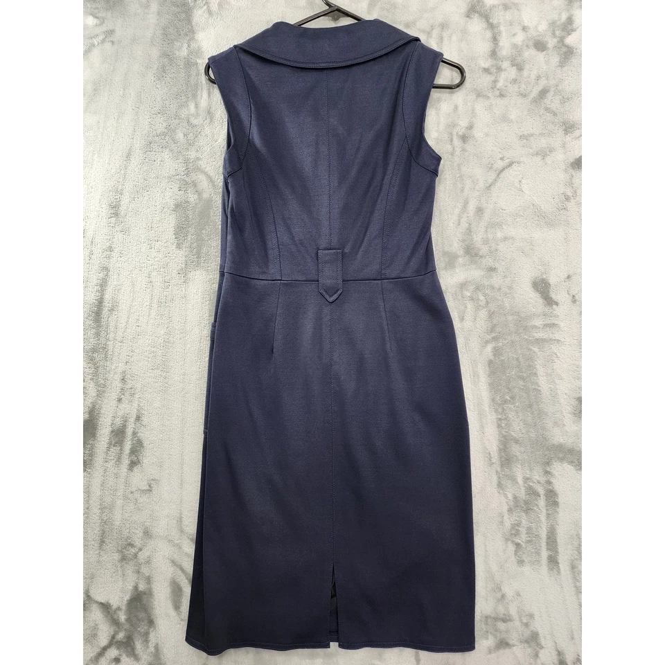 Vestido Kay Unger Vintage Años 90 Para Mujer 4 Azul Sin Mangas Cuello Midi Vaina Algodón Foto 3 de 4