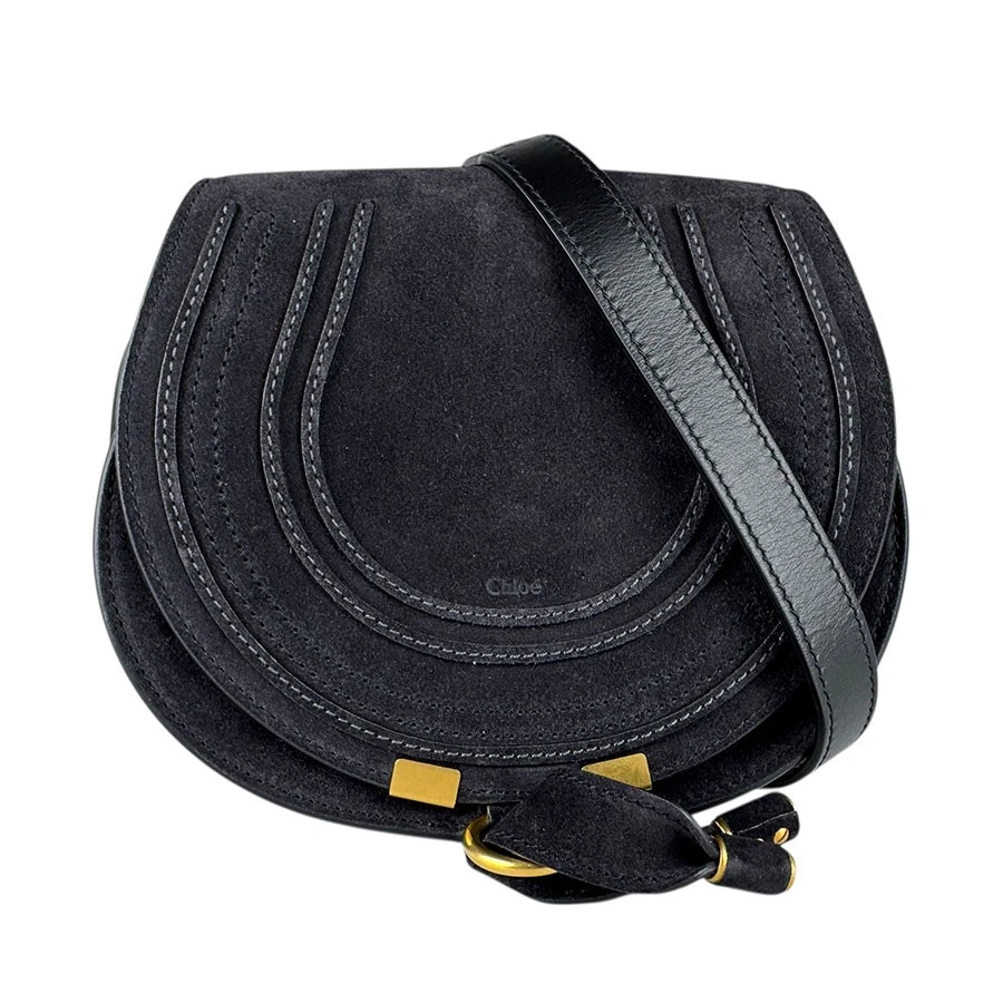 Chloe — Auth Chloe Shoulder Bag Black Suede/Goldtone - z9010