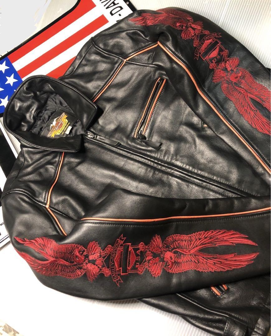 [Rare] Harley-Davidson Goat & cowhide riders jacket Size: L Black/Red From JAPAN image 9