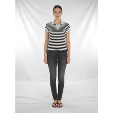 Denny Rose Maglia Polo Donna Bianco Nero L Slim Fit Stretch A Righe Casual Moda