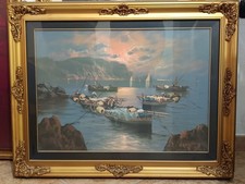 Quadro Mario Galanti – Marina Tramonto con Barche – Olio su Tela 50×70 - Firmato