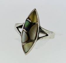 Vintage Estate Sterling Silver 925 Mother of Pearl Inlay Ring Size 7 - 3.7g