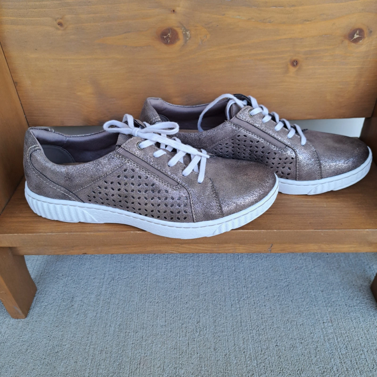 Nuove scarpe basse Clarks donna beige dorato stringate comode taglia 9 5 M