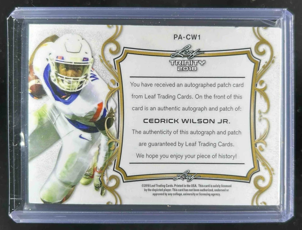 2018 Leaf Trinity Cedrick Wilson Jr. Patch Auto Rookie RC #PA-CW1 Broncos - Image 2 of 2