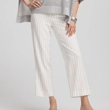 Chico's Size 2 US 12 Pull On Crop Fashion Pants Straight Metallic Stripes NEW