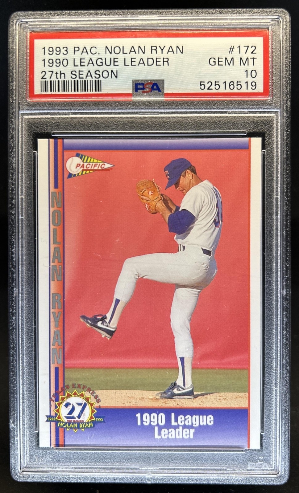 1993 Pacific Nolan Ryan Texas Express 1990 League Leader #172 Rangers PSA 10