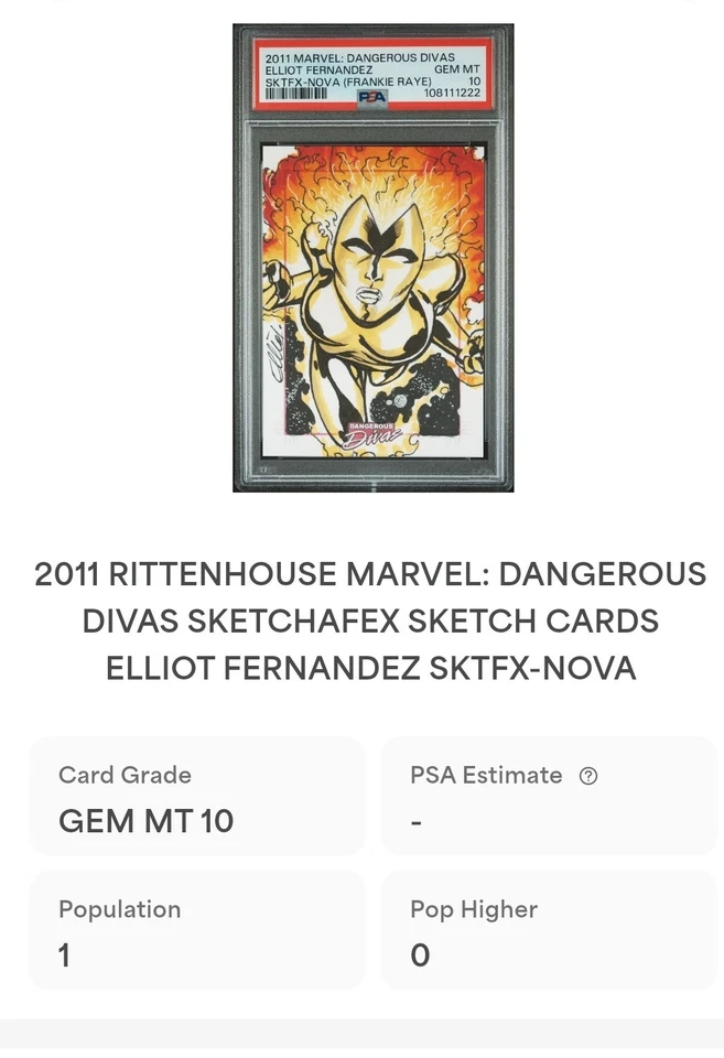 PSA 10 Fantastic Four POP 1 MARVEL DANGEROUS DIVAS Frankie Raye Nova SKETCH CARD - Image 4 of 4