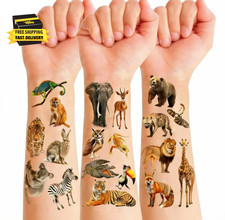 100 Pack Jungle Animal Temporary Tattoos for Kids, Pre-Cut Fake Tattoo Stickers