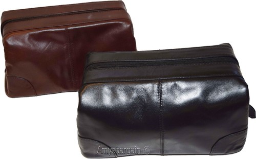 Man's grooming bag large leather cosmetic make up case new leather toiletry case - Picture 6 of 36