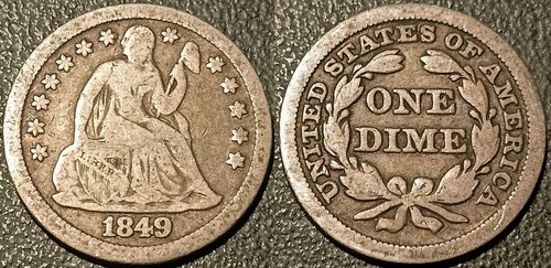 US - Sitzen Liberty Dime 10 Cents Silber 1849! Km #63.2