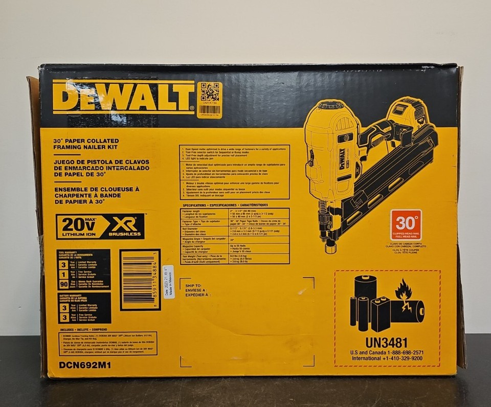 DEWALT DCN692M1 20V MAX XR Brushless 30 Degree Paper Collated Framing