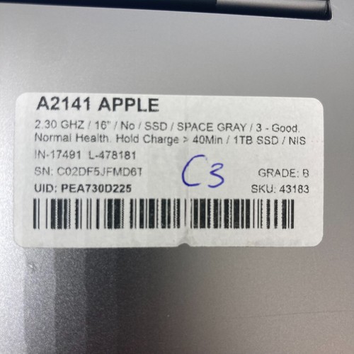 APPLE MACBOOK PRO 16" A2141 2019 i9-9880H 2.3GHz 32GB 1TB SSD CYCLE COUNT 403 - Afbeelding 10 van 10