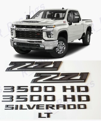 Matte Black Door 3500HD Fender Z71 Rear Silverado LT Emblems 2019+ Silverado