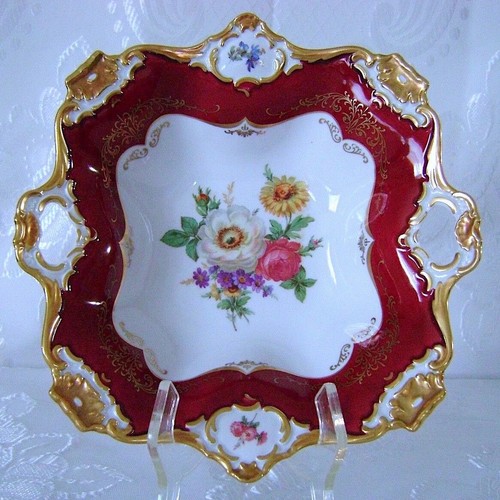 10" VG GERMAN BAVARIA ALKA KUNST KAISER MEISSEN POMPADOUR HP 659 RED PORCLN BOWL
