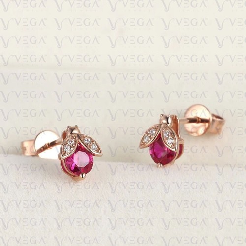 2.24Ct Round Shape Natural Pink Ruby & Diamond Stud Earring 14K Solid Rose Gold - Picture 2 of 9