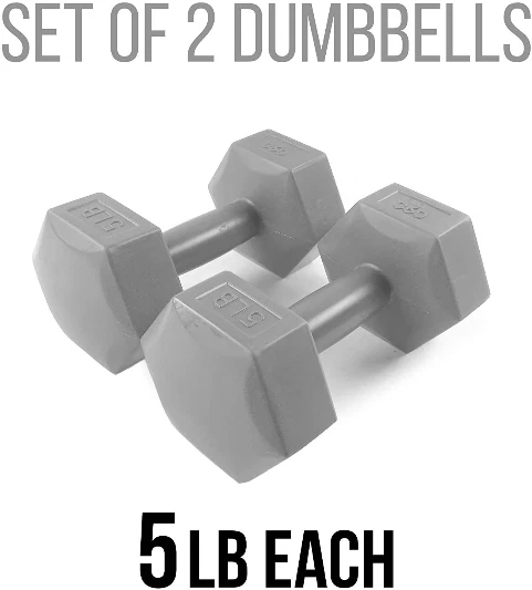 New 5 lb Vinyl Hex Dumbbell Weights - Set of 2 - 10 Pounds Total - Ships FAST!
