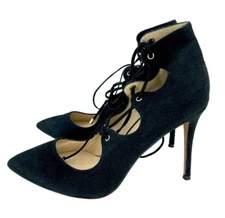 Raye Pumps Stilettos High Heels Black Suede Leather Lace Up SZ 37.5 EU New SH16