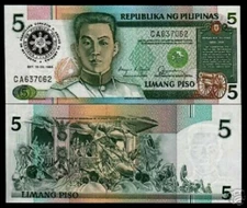 Philippines 5 PESOS P-175 1986 Commemorative Aquino VISIT USA Currency UNC NOTE