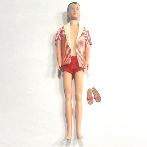 Vintage 1963 Mattel Ken ORIGINAL SWIMSUIT JACKET, TRUNKS & SANDALS - BLACK TAG⛱️