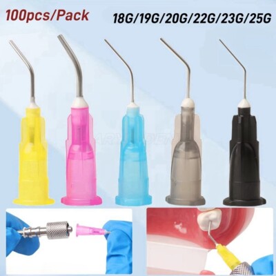 100Pcs Dental Irrigation Etchant Acid Etch Flow Prebent Needle Tip Syringe Tips