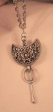Striking Swirl Finished Crescent Moon & Circle Totem Silvertone Pendant Necklace