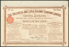 Spain: Valencia and Liria Railway Co. Ltd., &pound;10 share, 1888