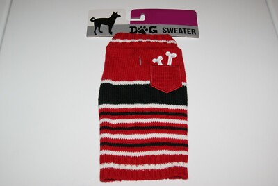 New XS Pocket Bones Black Red White Striped Dog Cat Pet Sweater FREE S/H! BCR