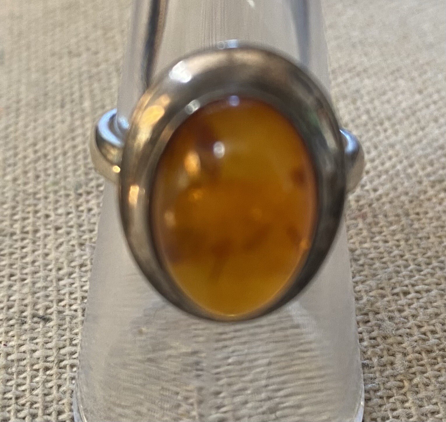 Sterling silver Bezel Set Amber ring Solitaire Si… - image 1
