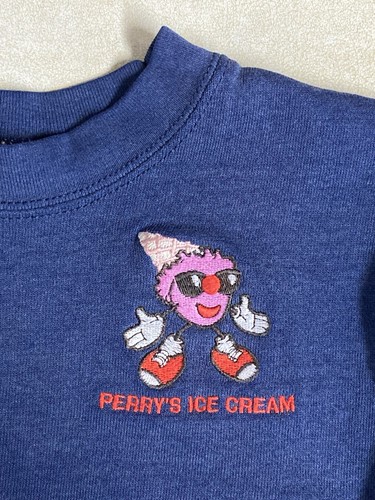Vintage 90s Perry’s Ice Cream Cartoon Sweatshirt Youth Kids 6/8 USA Oneita Blue - Picture 3 of 7