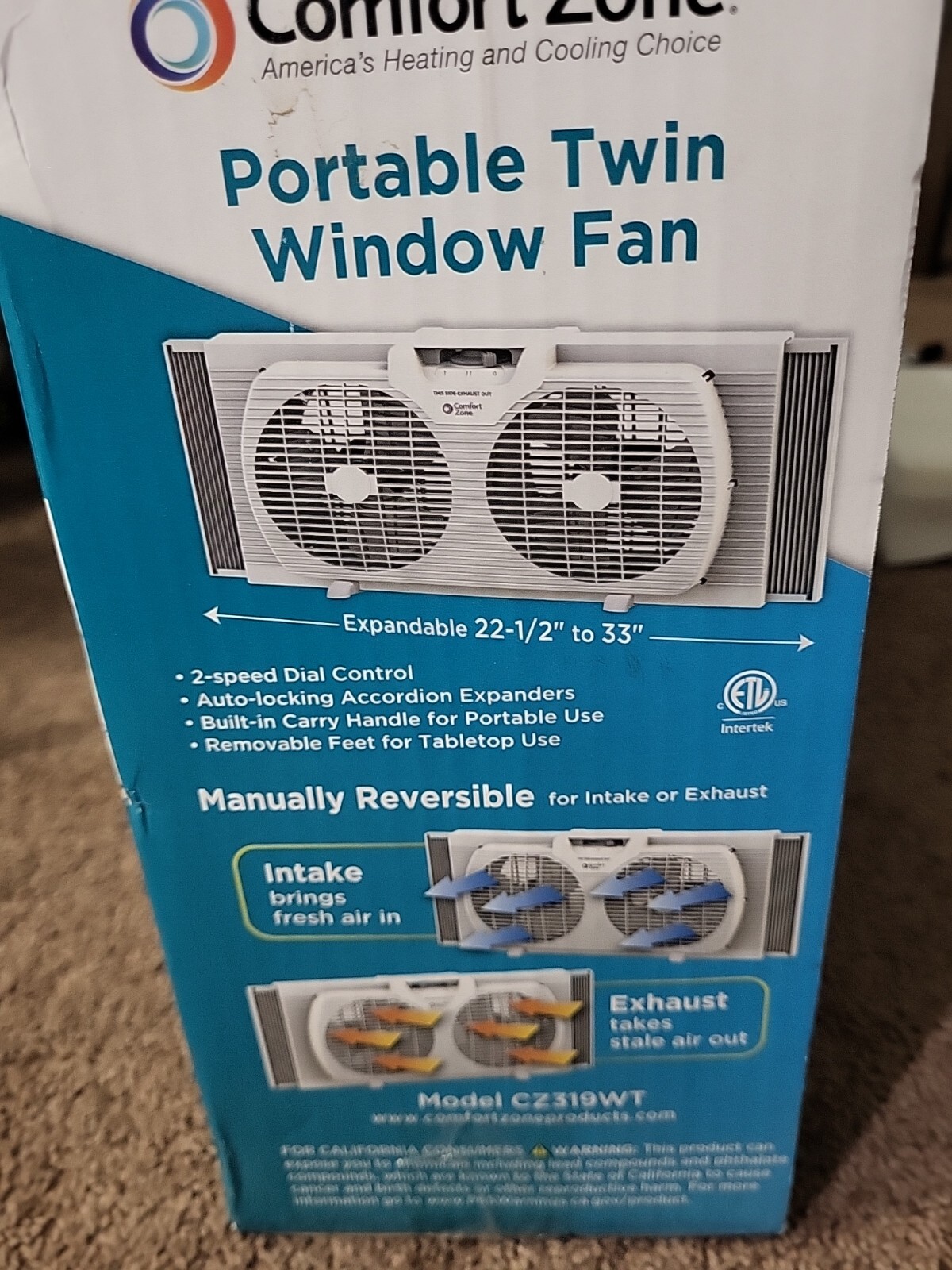 Comfort Zone 9 Inch 2Speed Reversible Twin Window Fan W/ Covers