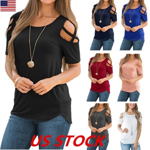 USA-Summer-Womens-Strappy-Cold-Shoulder-Tops-Blouse-Ladies-Short-Sleeve-T-Shirt
