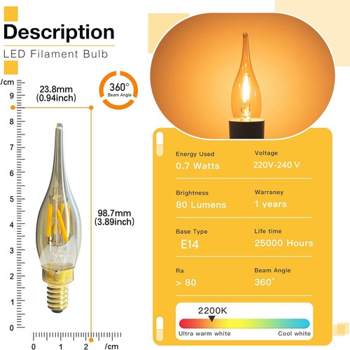 1X 2X 5X Led Filament Bulb 1w 2w Brown Glass Shell Ac110v Ac220v Vintage Lampada - Picture 9 of 13