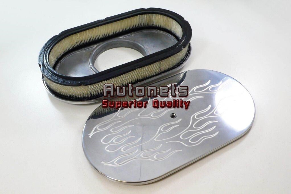 15" Oval Polish Flame Aluminum Air Cleaner Chevy Ford SBC BBCMopar Hot StreetRod