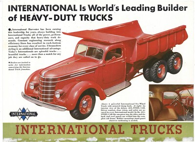 1937 International IH Trucks Ads: F & B of Light Cardstock Pg: Dump & Delivery