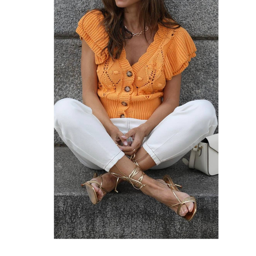 Zara Ruffled Knit Vest Orange New L | eBay