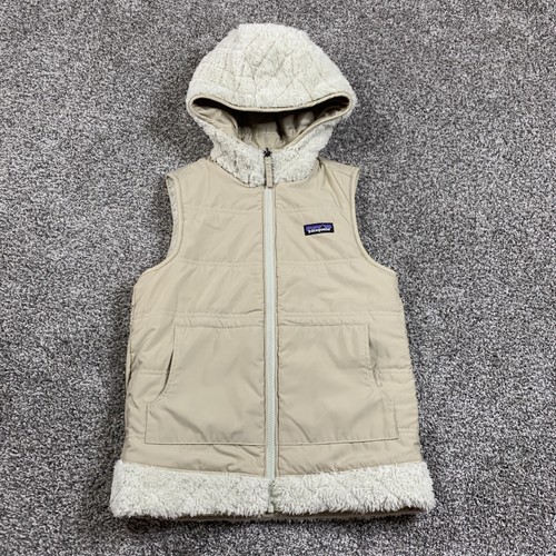 Patagonia Vest Women’s Xs Los Gatos Beige Reversible Full Zip Hoodie Sleeveless - Picture 2 of 7